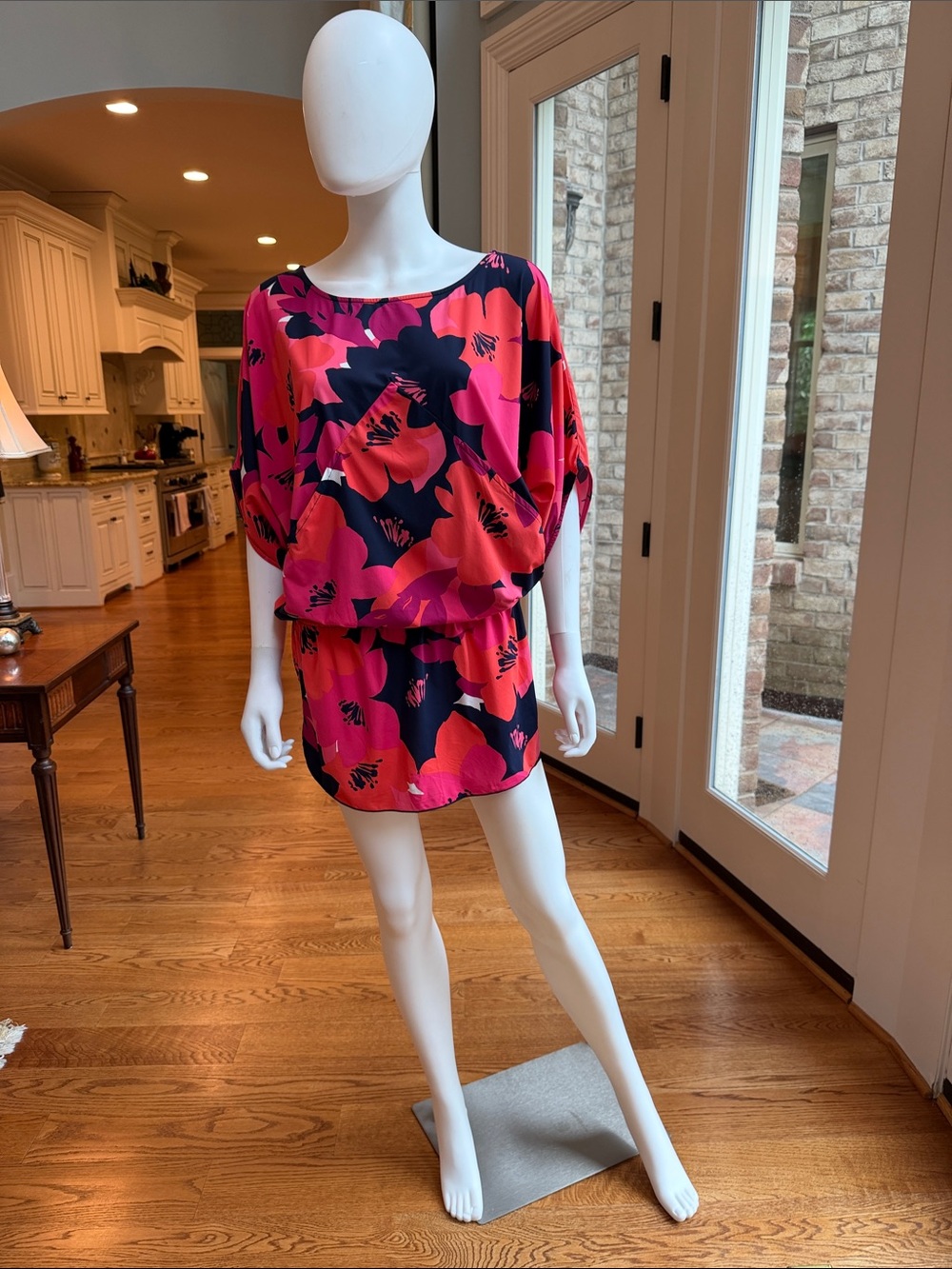 Anne Cole Pink and Black Floral Swim Coverup Tunic